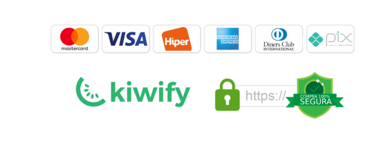 Formas de pagamento aceitas: Mastercard, Visa, Hiper, American Express, Diners Club e Pix. Compra 100% segura pela Kiwify.