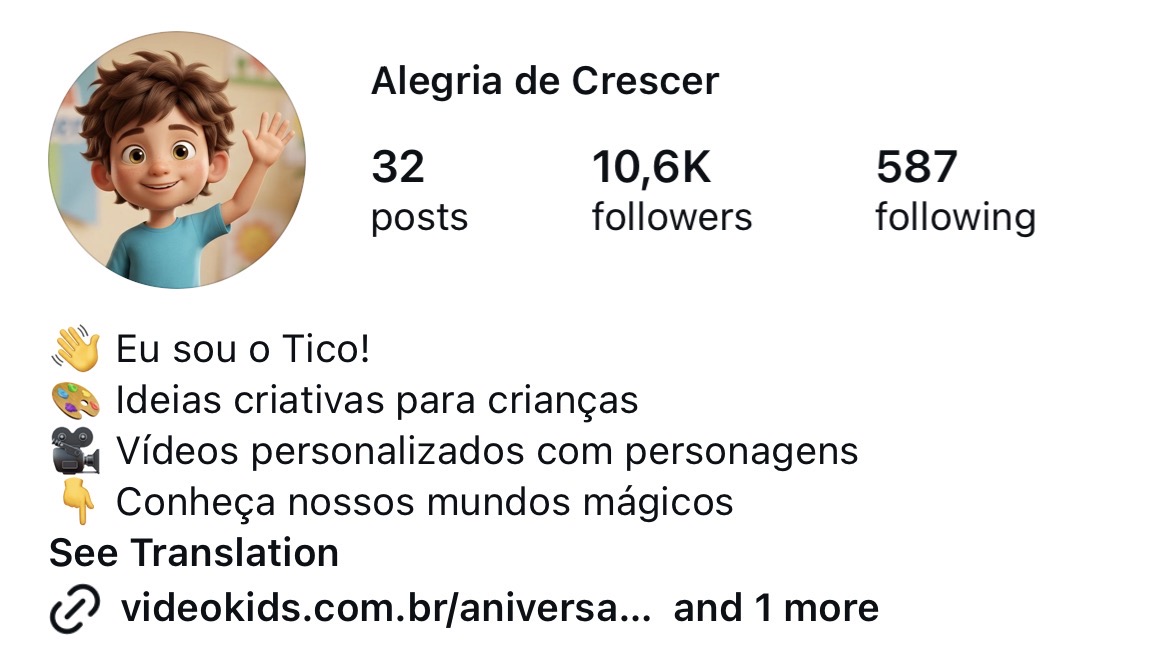 Perfil do Instagram @alegriadecrescer com mais de 10 mil seguidores